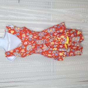Vintage 80's 90's Red Daisy Floral Print Peplum Sleeveless  Mini Sun Dress Sz8